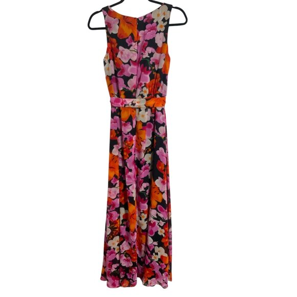 ELIZA J. Pleated Seeveless Floral Belted Maxi Dress Pink/Orange size 8 - Picture 2 of 9